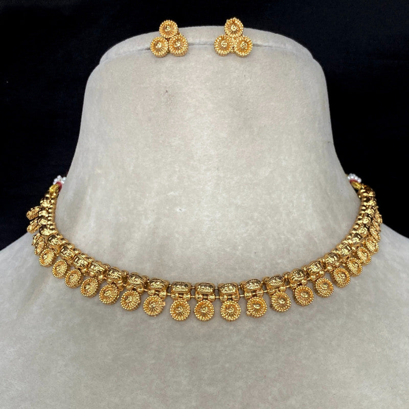 Gold Coloured Pure Brass and Copper Women Designer Gold Plated Necklace with Earrings Set!!