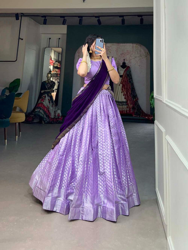 Lavender Coloured Jacquard Silk with Weaving work Woman Designer Party wear Jacquard Lehenga Choli & Dupatta!!