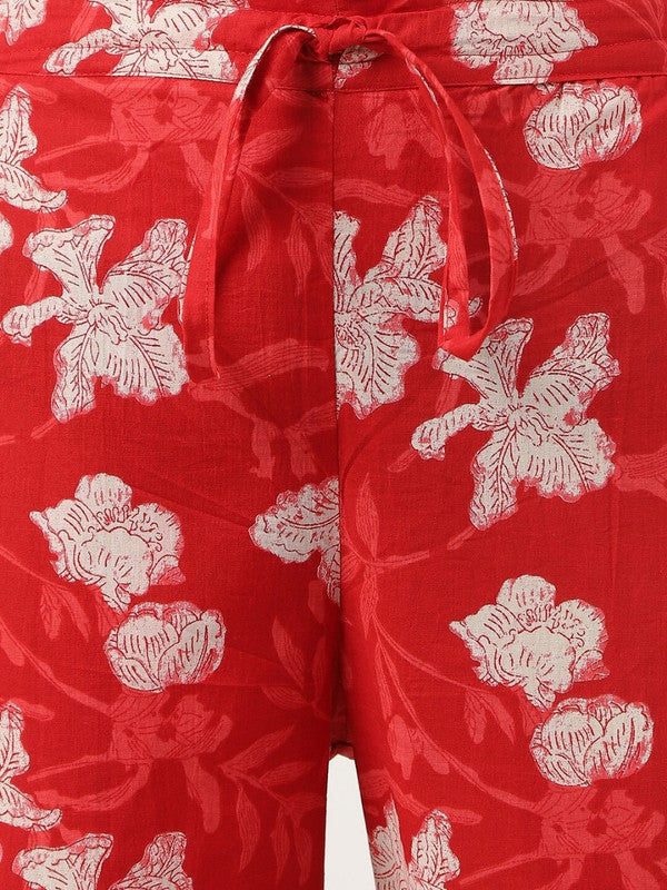 Red & White Coloured Pure Cotton Floral Printed V-Neck Peplum Women Party/Daily wear Western Top with Trousers Co-Ords!!