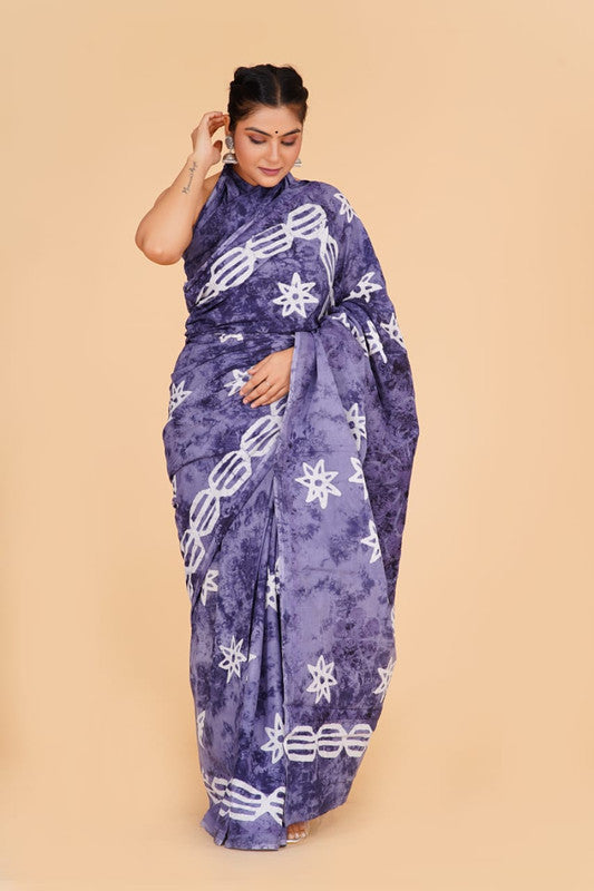 Blue with White Coloured Pure Cotton with Beautiful Applique Hand Cut Work Women Party/Casual wear Hand Block Printed Cotton Saree with Blouse!!