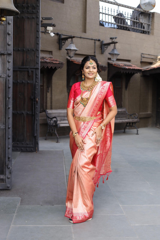 Red Coloured Pure Soft silk with Exclusive Zari border Women Party/Festival Wear Soft silk Saree with Blouse!!