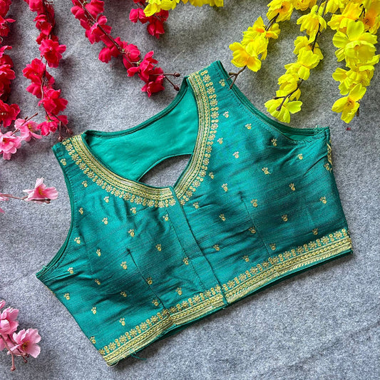 Green Coloured Phantom silk with Mat Sequence & Thread Embroidery Work Woman Designer Ready made Blouse - 36 Size Fits Up to 40 Inch!!