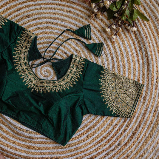 Green Coloured Lucknowi Silk with Golden Embroidery with Sequence work Woman Designer Ethnic/Partywear Ready made Blouse - 38 Size Fits Up to 40 Inch!!