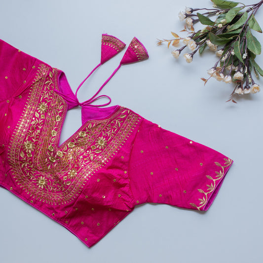 Pink Coloured Olive Silk with Golden Embroidery with Sequence Work Woman Designer Ethnic/Partywear Ready made Blouse - 38 Size Fits Up to 40 Inch!!