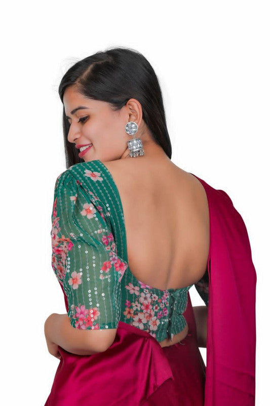 Pista Green & Multi Coloured Heavy Georgettet with Sequence work & Digital Print Woman Designer Ethnic/Partywear Ready made Blouse - 38 Size Fits Up to 40 Inch!!