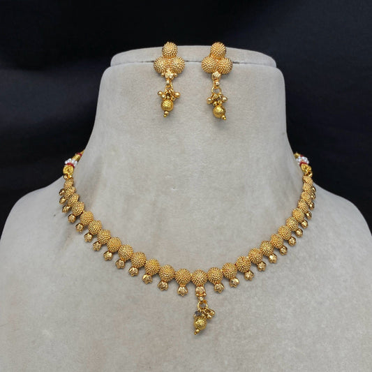 Gold Coloured Pure Brass and Copper Women Designer Gold Plated Necklace with Earrings Set!!