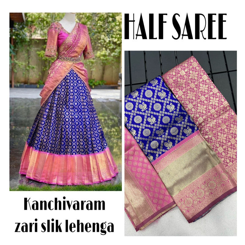 Red & Blue Coloured Kanjivaram Pattu Silk with Zari Women Ethnic Party wear Lehenga choli ( Half Saree) & Banarasi Silk Dupatta!!