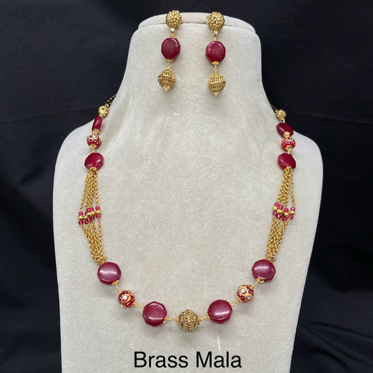 Gold & Maroon Coloured Pure Brass with Perals & Gold Plated Women Designer Beautiful Mala Set with Earrings!!