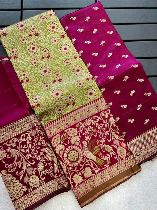 Mehendi Green & Dark Pink Coloured Kanjivaram Pattu Silk with Zari Women Ethnic Party wear Lehenga choli ( Half Saree) & Banarasi Silk Dupatta!!