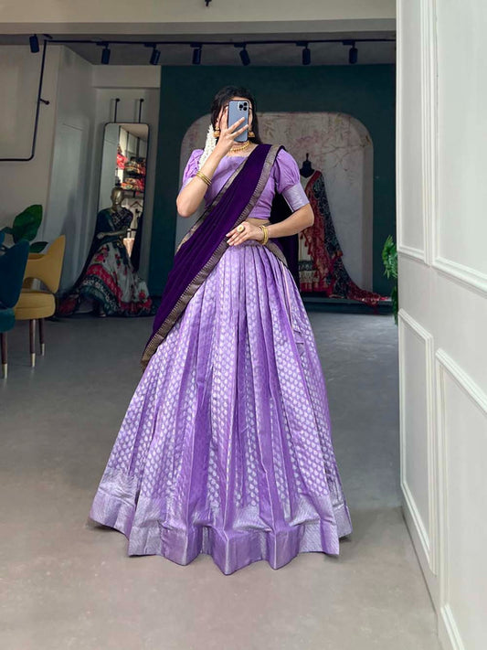Lavender Coloured Jacquard Silk with Weaving work Woman Designer Party wear Jacquard Lehenga Choli & Dupatta!!