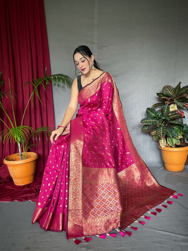 Dark Pink & Multi Coloured with Copper & Golden Zari & Beautiful Motifs, Rich Pallu Women Designer Soft Silk Saree with Blouse!!