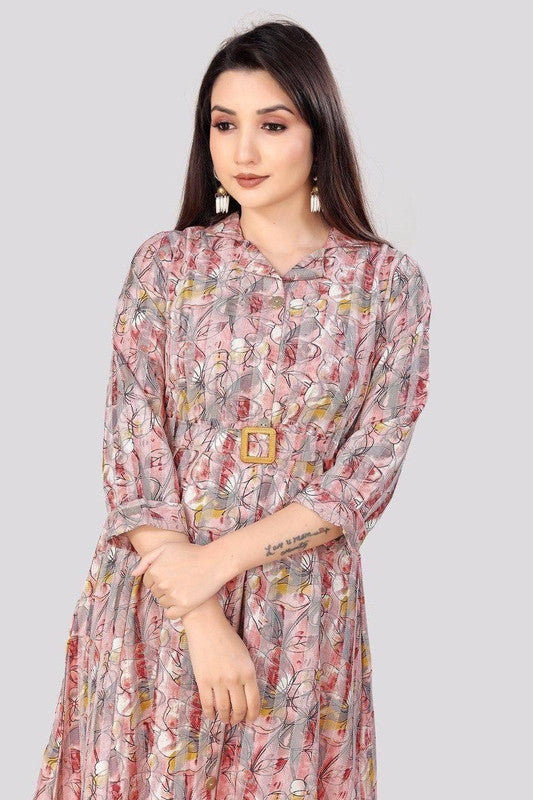 Pink & Multi Coloured Mill Print Cotton Rayon Collar Neck 3/4 Sleeves Women Party/Casual wear Tunic Top One Pice Midi dress!!