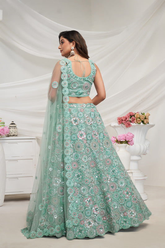 Sky Blue Coloured Floral Pattern Intricate Sequins, Thread, and Mirror Work Women Ethnic Party wear Lehenga Choli with Dupatta!!