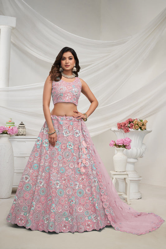 Light Purple Coloured Floral Pattern Intricate Sequins, Thread, and Mirror Work Women Ethnic Party wear Lehenga Choli with Dupatta!!