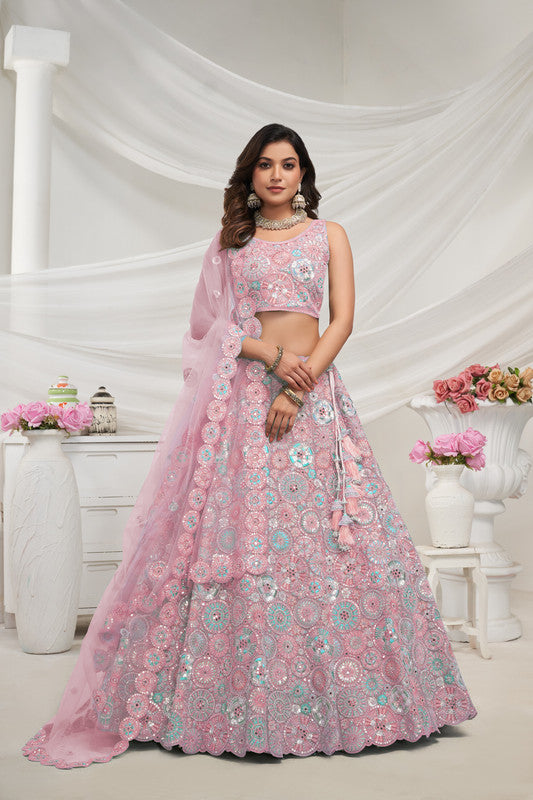 Light Purple Coloured Floral Pattern Intricate Sequins, Thread, and Mirror Work Women Ethnic Party wear Lehenga Choli with Dupatta!!