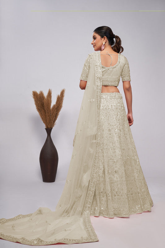 Ivory/White Coloured White Pearl with vertical floral embroidery in cutdana, sequins and bead work Women Ethnic Party wear Lehenga Choli with Dupatta!!