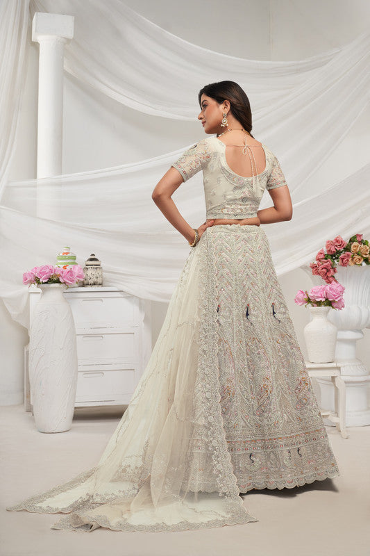 White/Ivory Coloured Exquisite Peacock & Bagh Embroidery with Sequin, stone work and sitara embellishments Women Ethnic Party wear Lehenga Choli with Dupatta!!