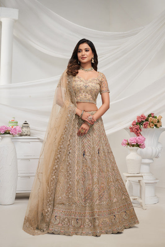 Gold Coloured Exquisite Peacock & Bagh Embroidery with Sequin, stone work and sitara embellishments Women Ethnic Party wear Lehenga Choli with Dupatta!!