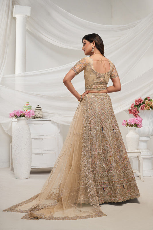 Gold Coloured Exquisite Peacock & Bagh Embroidery with Sequin, stone work and sitara embellishments Women Ethnic Party wear Lehenga Choli with Dupatta!!