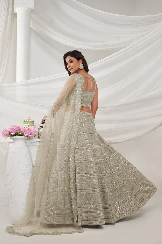 Grey Coloured Horizontal Sequin and thread work embellished with shimmering stones Work Women Ethnic Party wear Lehenga Choli with Dupatta!!