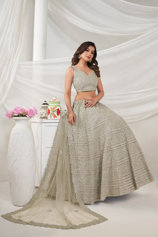 Grey Coloured Horizontal Sequin and thread work embellished with shimmering stones Work Women Ethnic Party wear Lehenga Choli with Dupatta!!