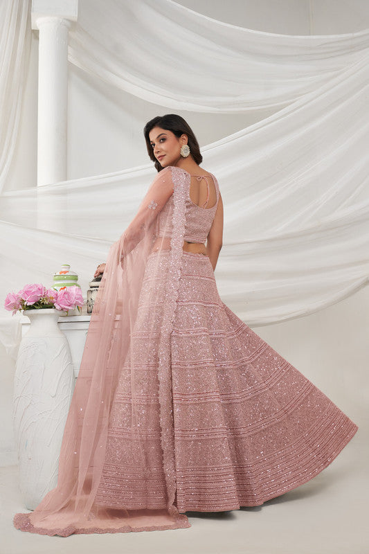 Light Pink Coloured Horizontal Sequin and thread work embellished with shimmering stones Work Women Ethnic Party wear Lehenga Choli with Dupatta!!