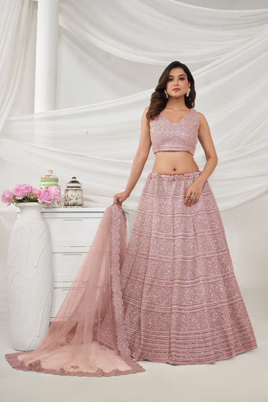 Light Pink Coloured Horizontal Sequin and thread work embellished with shimmering stones Work Women Ethnic Party wear Lehenga Choli with Dupatta!!