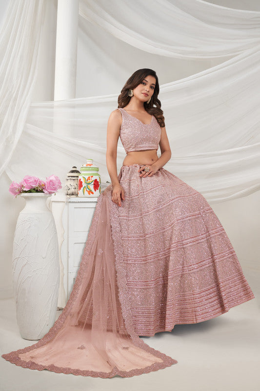 Light Pink Coloured Horizontal Sequin and thread work embellished with shimmering stones Work Women Ethnic Party wear Lehenga Choli with Dupatta!!