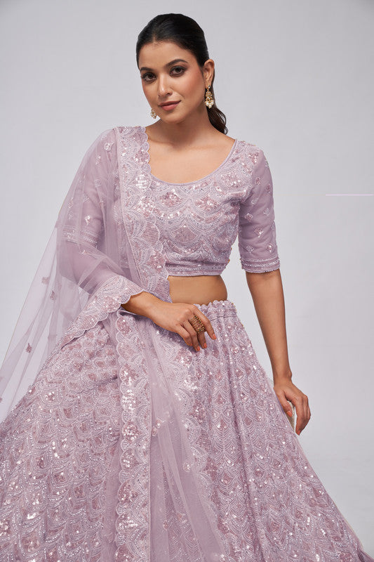 Mauve Coloured with a Leaves Pattern Embellished with Golden Sequins, Stones & Cut Dana work Women Ethnic Party wear Lehenga Choli with Dupatta!!