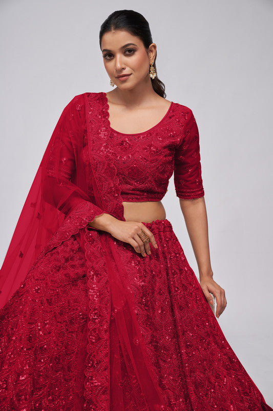 Maroon Coloured with a Leaves Pattern Embellished with Golden Sequins, Stones & Cut Dana work Women Ethnic Party wear Lehenga Choli with Dupatta!!