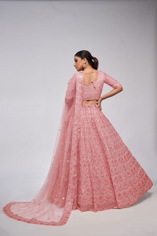 Pink Coloured with a Leaves Pattern Embellished with Golden Sequins, Stones & Cut Dana work Women Ethnic Party wear Lehenga Choli with Dupatta!!