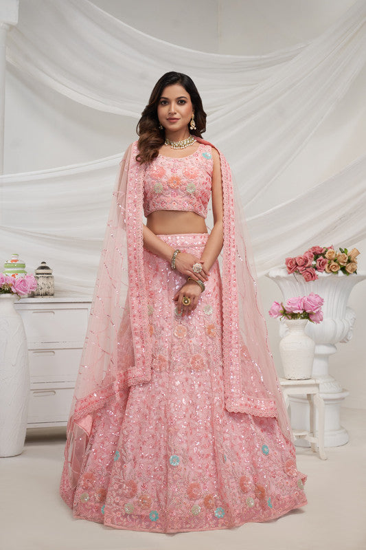 Rose Pink Coloured with Floral Embroidered Sequins, stones and Thread work Women Ethnic Party wear Lehenga Choli with Dupatta!!