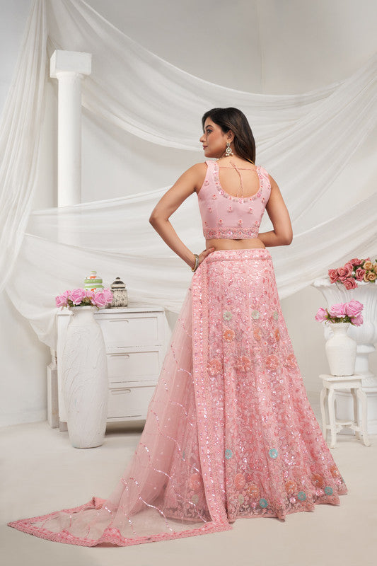 Rose Pink Coloured with Floral Embroidered Sequins, stones and Thread work Women Ethnic Party wear Lehenga Choli with Dupatta!!