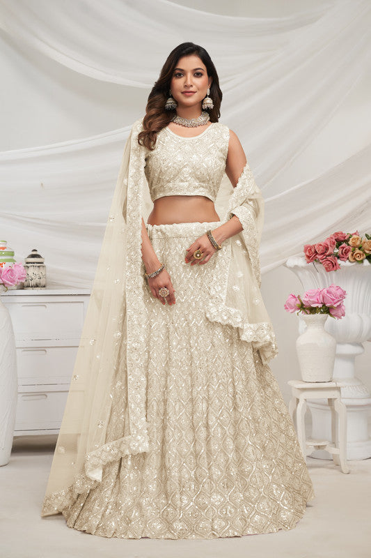 Ivory Coloured with Embroidered with Illuminating Sequin work Threaded into Diamond Patterns Women Ethnic Party wear Lehenga Choli with Dupatta!!