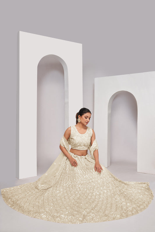 Ivory Coloured with Embroidered with Illuminating Sequin work Threaded into Diamond Patterns Women Ethnic Party wear Lehenga Choli with Dupatta!!