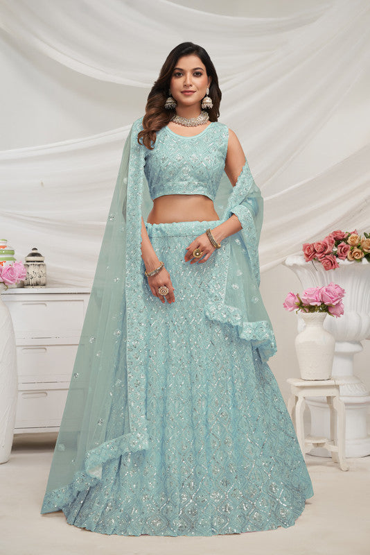 Sky Blue Coloured with Embroidered with Illuminating Sequin work Threaded into Diamond Patterns Women Ethnic Party wear Lehenga Choli with Dupatta!!