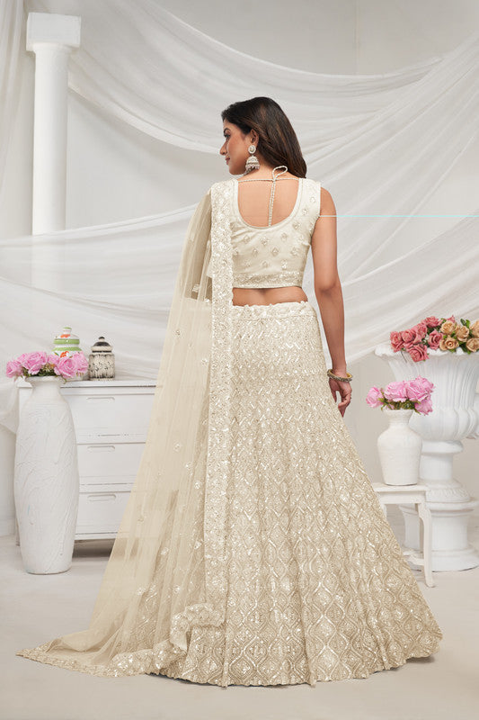 Ivory Coloured with Embroidered with Illuminating Sequin work Threaded into Diamond Patterns Women Ethnic Party wear Lehenga Choli with Dupatta!!