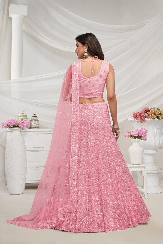 Pink Coloured with Embroidered with Illuminating Sequin work Threaded into Diamond Patterns Women Ethnic Party wear Lehenga Choli with Dupatta!!