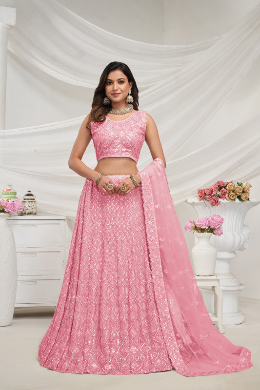 Pink Coloured with Embroidered with Illuminating Sequin work Threaded into Diamond Patterns Women Ethnic Party wear Lehenga Choli with Dupatta!!