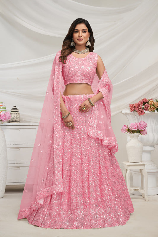 Pink Coloured with Embroidered with Illuminating Sequin work Threaded into Diamond Patterns Women Ethnic Party wear Lehenga Choli with Dupatta!!