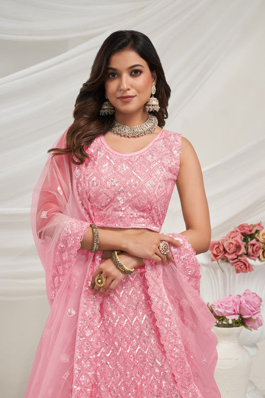 Pink Coloured with Embroidered with Illuminating Sequin work Threaded into Diamond Patterns Women Ethnic Party wear Lehenga Choli with Dupatta!!