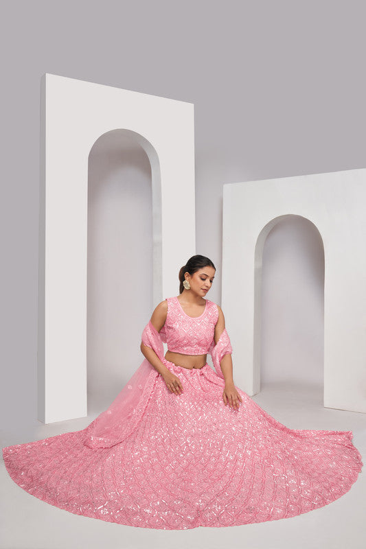 Pink Coloured with Embroidered with Illuminating Sequin work Threaded into Diamond Patterns Women Ethnic Party wear Lehenga Choli with Dupatta!!