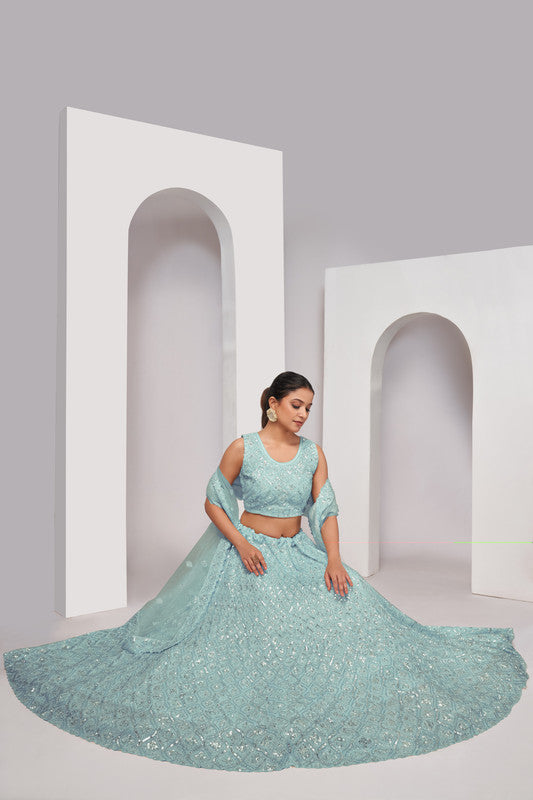 Sky Blue Coloured with Embroidered with Illuminating Sequin work Threaded into Diamond Patterns Women Ethnic Party wear Lehenga Choli with Dupatta!!