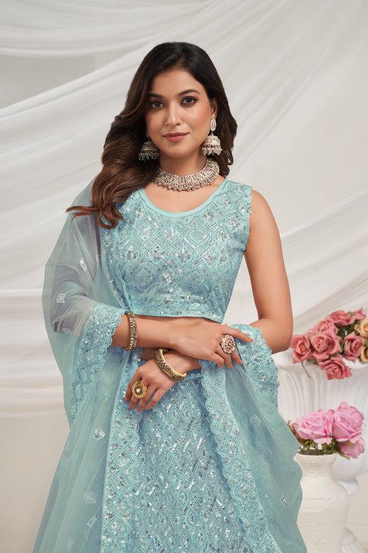 Sky Blue Coloured with Embroidered with Illuminating Sequin work Threaded into Diamond Patterns Women Ethnic Party wear Lehenga Choli with Dupatta!!