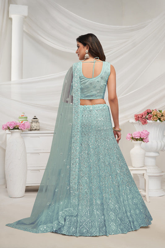 Sky Blue Coloured with Embroidered with Illuminating Sequin work Threaded into Diamond Patterns Women Ethnic Party wear Lehenga Choli with Dupatta!!