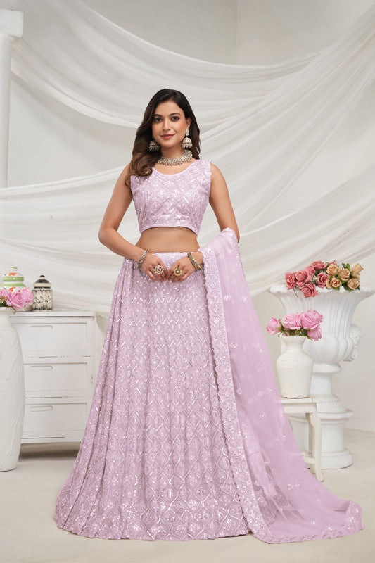 Mauve Coloured with Embroidered with Illuminating Sequin work Threaded into Diamond Patterns Women Ethnic Party wear Lehenga Choli with Dupatta!!