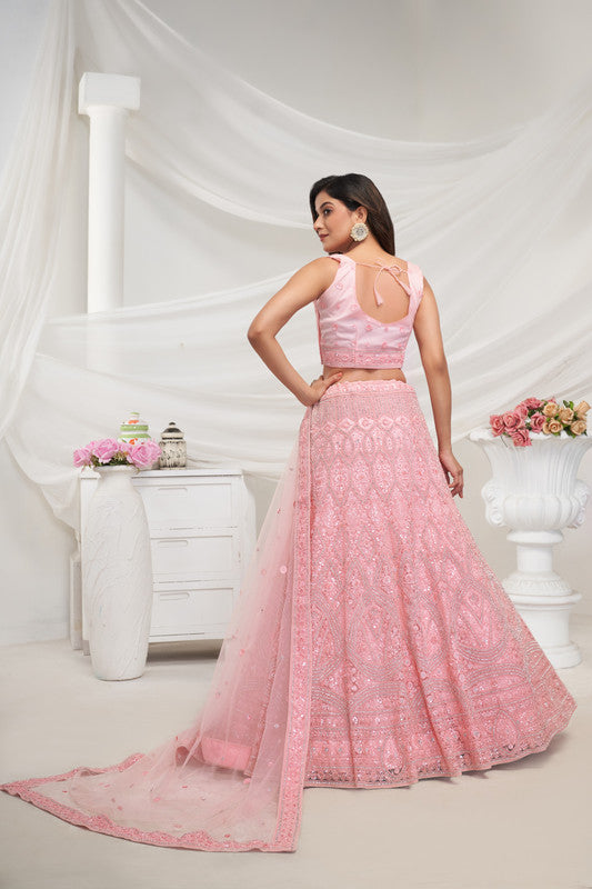 Pink Coloured with Geometric Pattern Adorned with Rhinestones, Zari & Sequins Work Women Ethnic Party wear Lehenga Choli with Dupatta!!