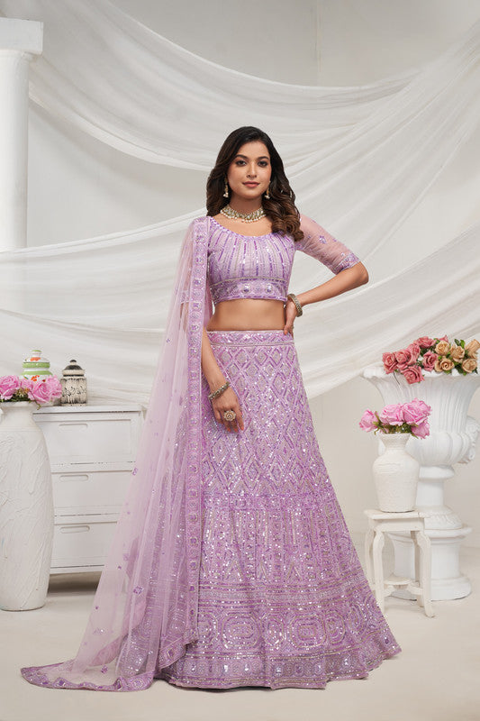 Mauve Coloured with Adorned with Diamond Patterns Embodded with Sequins white pearl work Women Ethnic Party wear Lehenga Choli with Dupatta!!