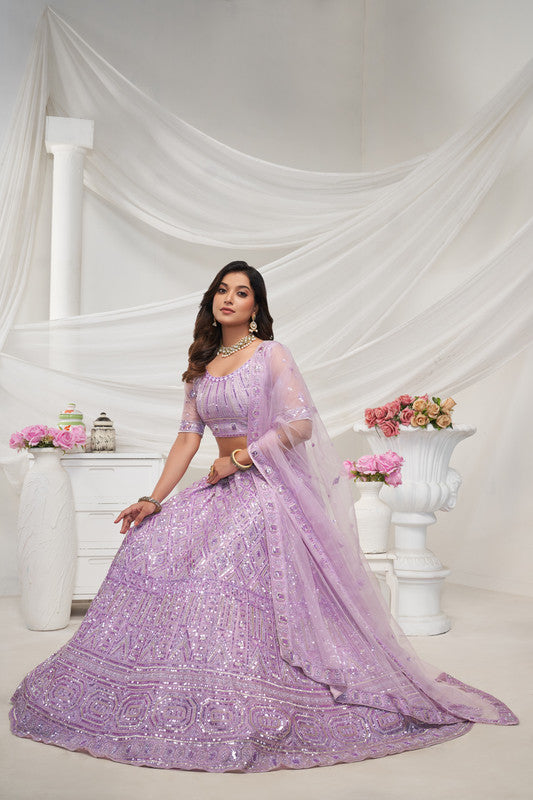 Mauve Coloured with Adorned with Diamond Patterns Embodded with Sequins white pearl work Women Ethnic Party wear Lehenga Choli with Dupatta!!