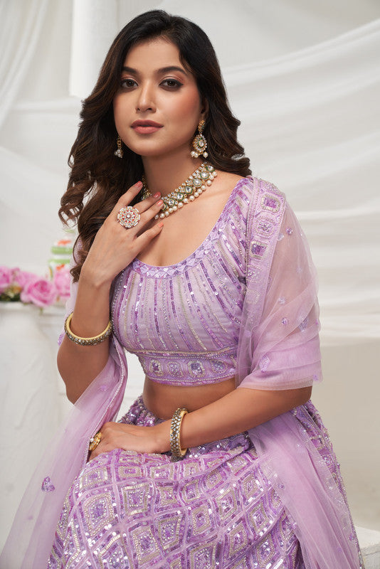 Mauve Coloured with Adorned with Diamond Patterns Embodded with Sequins white pearl work Women Ethnic Party wear Lehenga Choli with Dupatta!!